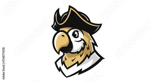 Cartoon Parrot Pirate Mascot with Eye Patch and Pirate Hat.