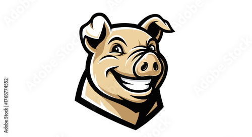 Cartoon Pig Head Mascot with Grinning Expression and Detailed Features.