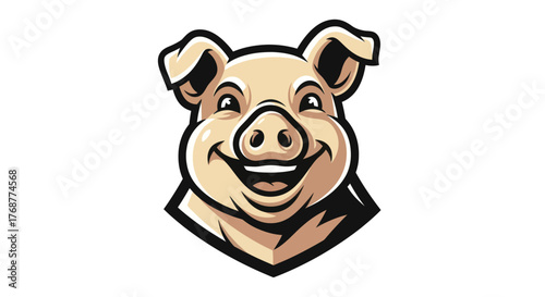 Cartoon Pig Head Mascot with Smiling Expression and Detailed Features.