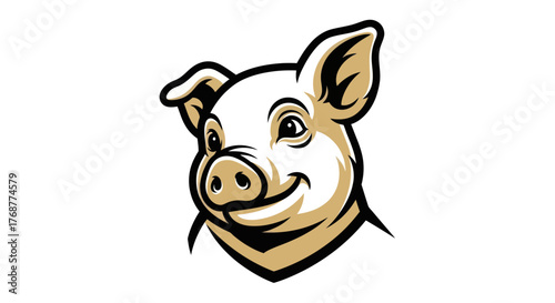 Cartoon Pig Head Mascot with Smiling Expression and Detailed Features.