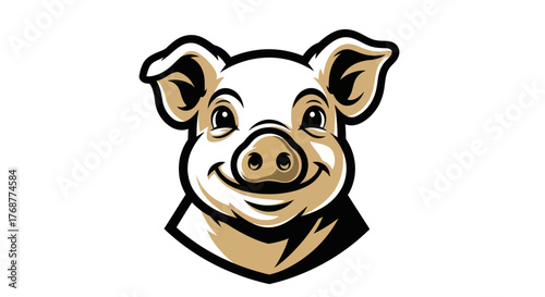 Cartoon Pig Head Mascot with Smiling Expression and Detailed Features.
