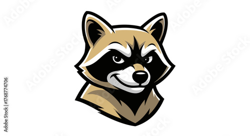 Cartoon Raccoon Head with Determined Expression and Bold Outline.