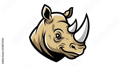 Cartoon Rhino Head with Detailed Features and Expressive Eyes.