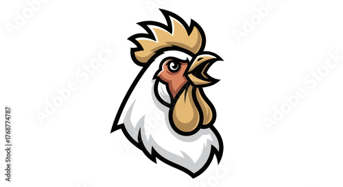 Cartoon Rooster Head with Golden Comb and Wattle.