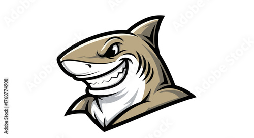 Cartoon Shark Mascot with Aggressive Expression and Sharp Teeth.