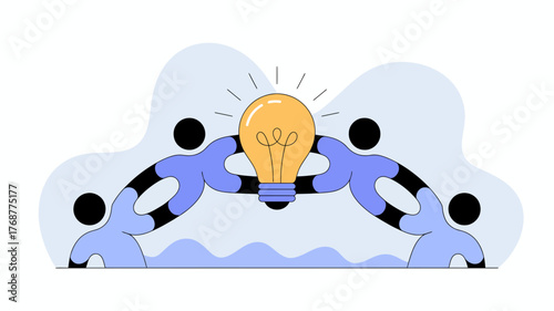 Diverse group of people collaborating to create a bright idea symbolized by a glowing lightbulb overhead