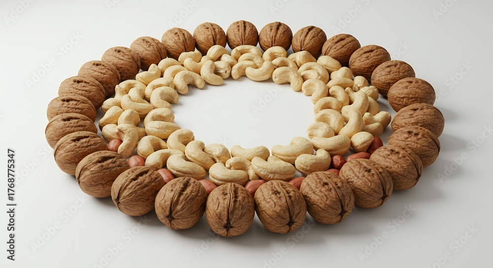 Obraz premium Walnuts Cashews Peanuts Arranged in Circle
