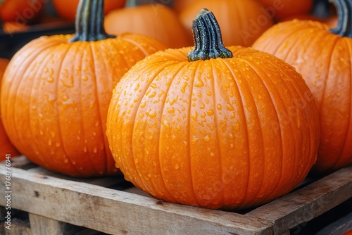  Pumkins with water droplets, food and halloween theme