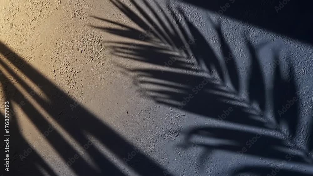 Sombra de palmeira na parede sob a luz do sol da tarde