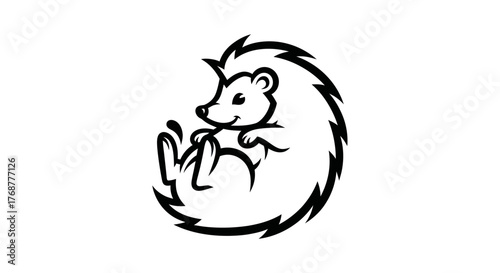 Charming Hedgehog Curled Up in a Ball, Adorable Wildlife Illustration.