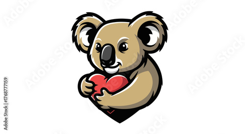 Photography Charming Koala Mascot Holding a Heart, Symbolizing Love and Affection