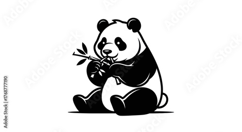 Charming Panda Illustration - A Delightful Depiction of a Bamboo-Eating Bear.
