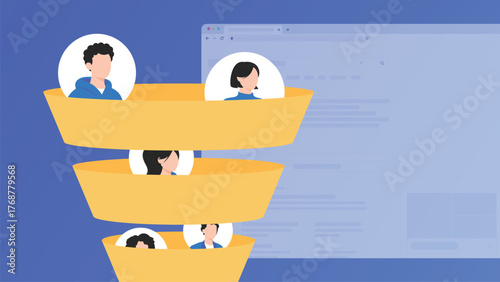 Sales funnel with leads over browser