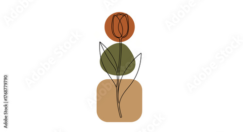 Elegant single line tulip with modern abstract shapes for sophisticated design