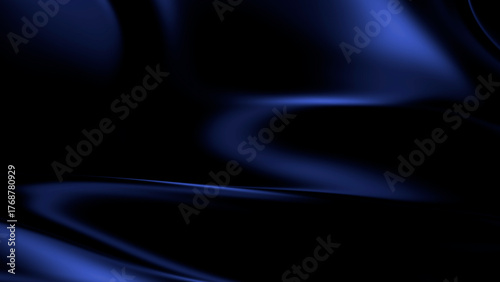 Dark blue liquid metal fabric texture with soft reflections and smooth flowing satin folds forming luxury abstract surface background with elegant metallic depth