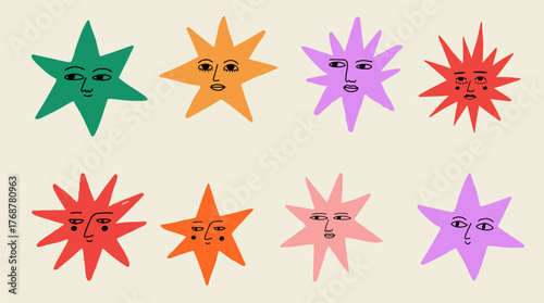 Hand drawn Christmas star decoration cartoon characters