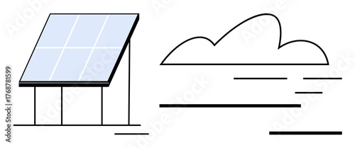 Solar panel absorbing sunlight while a sleek cloud represents nature and eco-balance. Ideal for sustainability, renewable energy, environment, innovation, green power, clean technology, climate