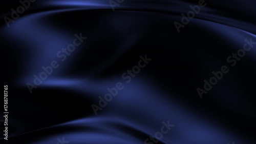Abstract dark blue liquid metal fabric flowing smoothly with soft reflections and elegant motion. Seamless 4K loop background creating luxurious fluid texture and deep visual depth