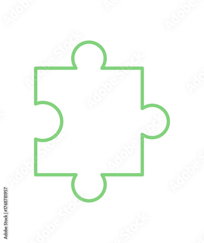 Flat silhouette of a jigsaw puzzle piece with minimal outline. Simple boardgame element for children or toy designs. Symbol of fun, play, and table entertainment concepts.