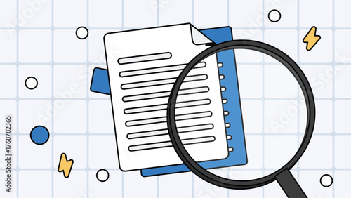 Document audit with magnifying glass