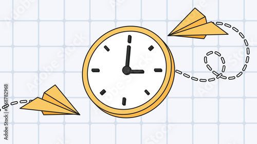 Time management clock with paper planes