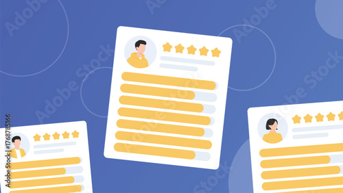 Testimonial banner with profile rating cards