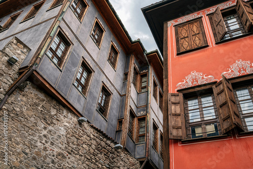 Traditional Revival Houses in Plovdiv Old Town Alleyway