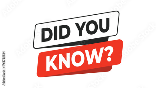 Did you know text banner, creative typography design for fun facts or information sharing, modern bold red and black label with white background for marketing, education, or trivia concept