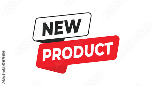 New product banner, modern red and black typography label for marketing, brand launch, or business promotion, perfect for e-commerce and social media announcement design