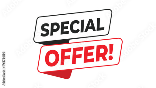 Special offer banner, red and black typography design for promotion, marketing campaign, discount sale, or online shopping advertisement in bold modern style