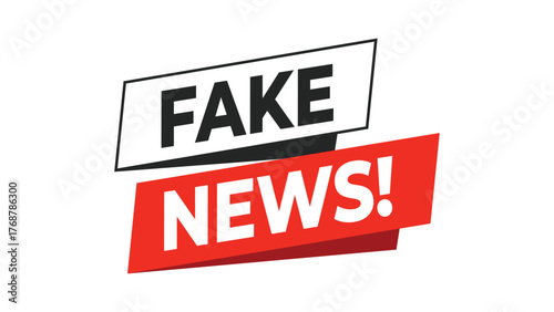Fake news banner, red and black typography design for media literacy, misinformation awareness, or journalism warning message in modern communication style