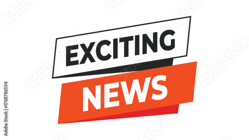 Exciting news banner, red and black typography announcement label for marketing update, event promotion, or social media message in modern communication style