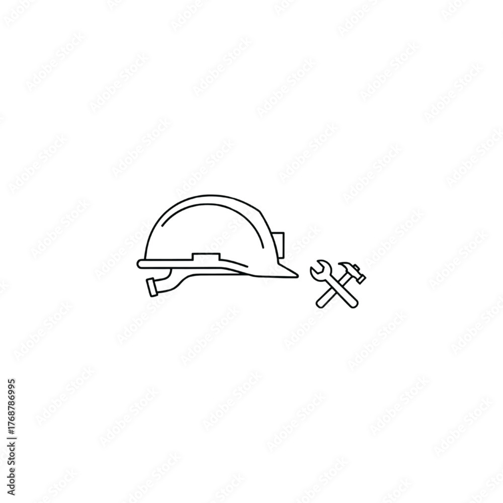 Fototapeta premium Construction Helmet Outline Drawing – Safety Gear and Tools Vector Illustration