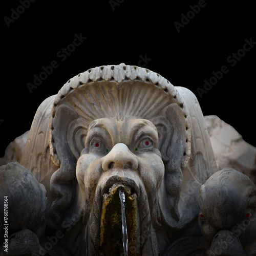 Ancient Stone Mask Fountain – Baroque Sculpture of Grotesque Face with Water Flow, Rome