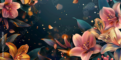 Ethereal floral arrangement with delicate petals and glowing bokeh lights