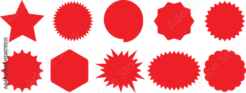 Blank red promotional sale stickers. Special offer price tag. Promotional sale sticker, discount tags, starburst badges, quality marks. Sunburst sale badges, discount labels, sale icons