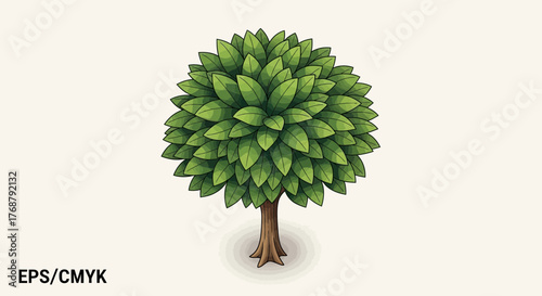 Illustration of a Dense Leafy Tree with Spherical Canopy Design Style