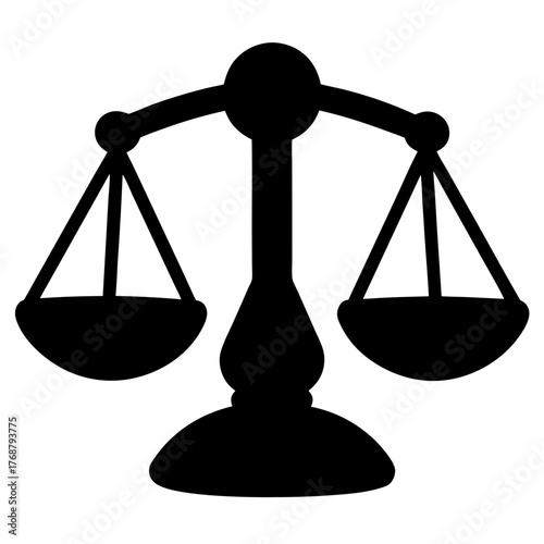 Black scales of justice signifying equality and balance on a white backdrop