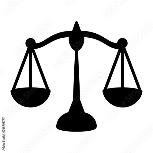 Black and white scale of justice icon representing fairness and equality