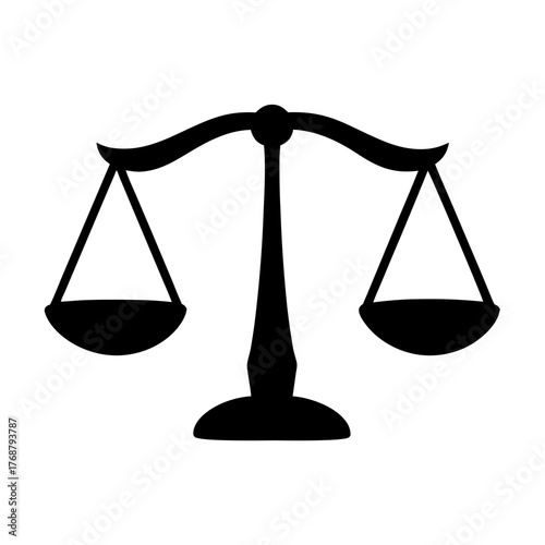Simple black and white illustration of a balance scale with equal weight