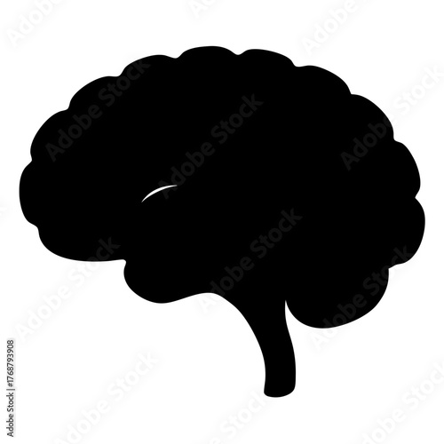 Simplified human brain anatomy in black silhouette for medical illustration purposes