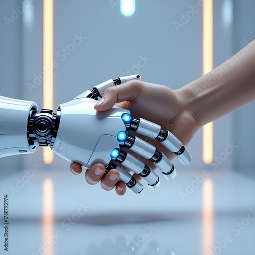 Wallpaper Mural Robot and Human Hand Touching Each Other in Blue Light Torontodigital.ca