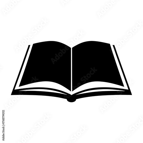Stylized open book illustration in bold black and white design for education