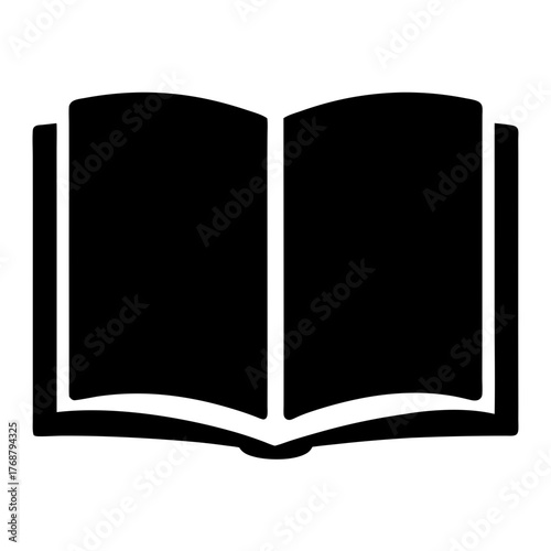 Black and white open book illustration symbolizing knowledge and learning resources