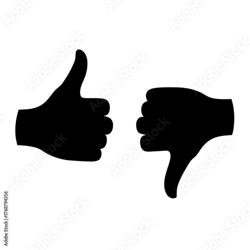 A pair of black hands showing like and dislike approval or disapproval