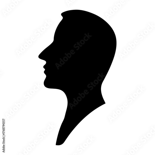 A striking black silhouette of a human head in profile view