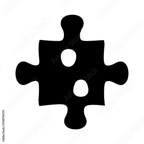 Single black jigsaw puzzle piece representing connectivity and problem solving challenges