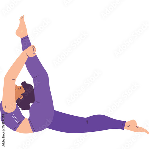 Woman in purple yoga outfit stretching on a transparent background in a full bow pose displaying flexibility and balance