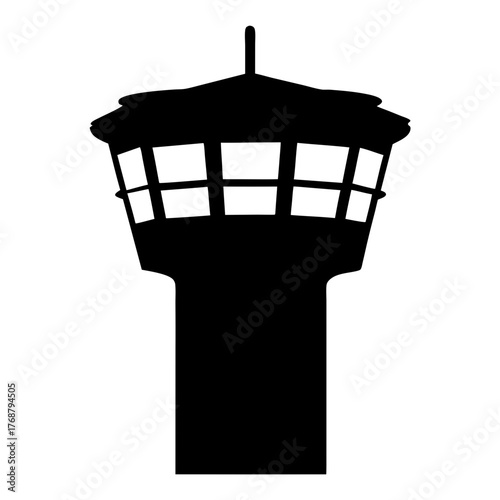 Black Silhouette of a Tower with Windows and a Unique Top Design