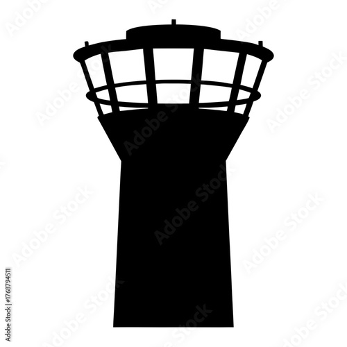 Silhouette of an airport control tower, essential for air traffic management